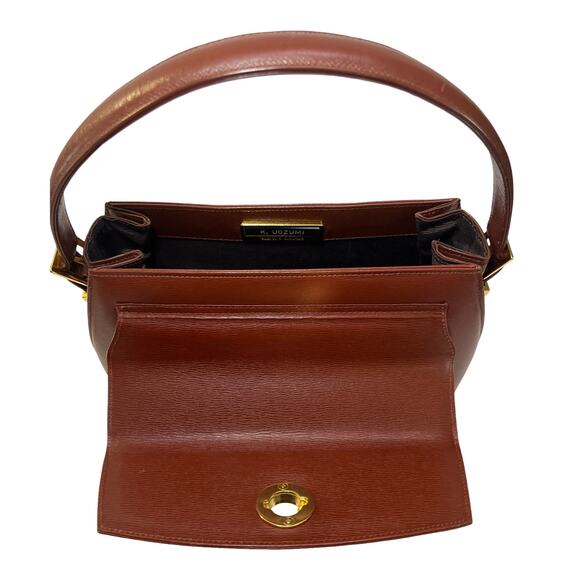 Vintage Valentino Garavani Embossed Leather Top Handle Crossbody Bag Brown Gold - Picture 10 of 13